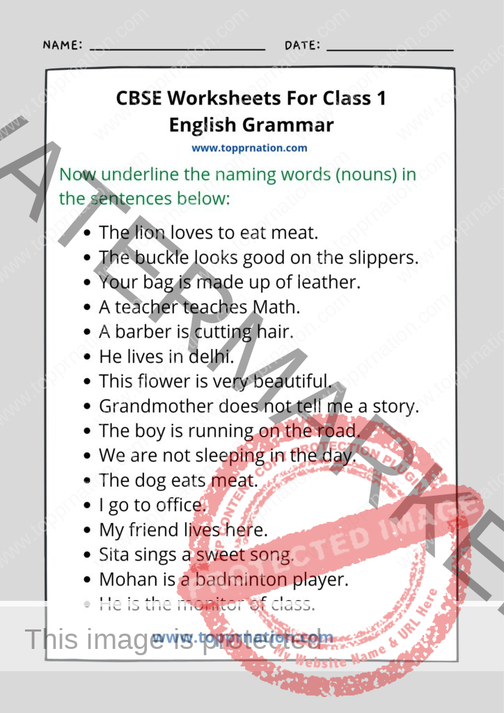 CBSE Worksheets for Class 1 English Grammar Exercises