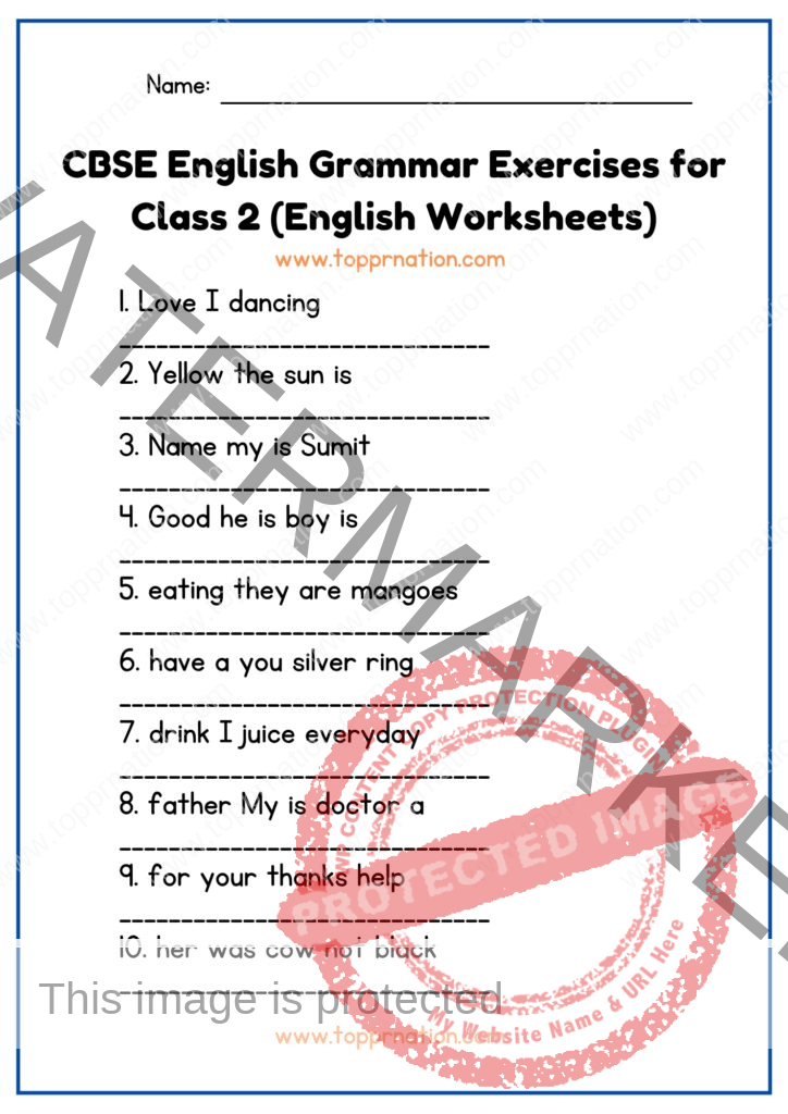 CBSE English Grammar Exercises for Class 2 (English Worksheets)