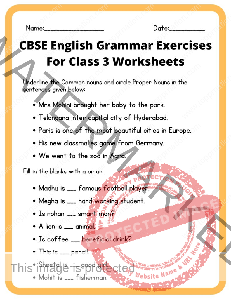 CBSE English Grammar Exercises for Class 3 (English Worksheets)