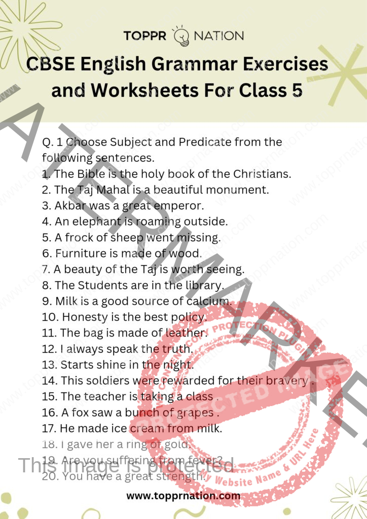 CBSE English Grammar Exercises and Worksheets For Class 5