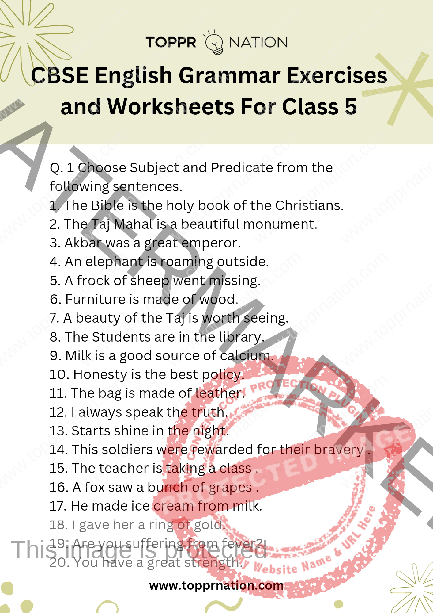 CBSE English Grammar Exercises and Worksheets For Class 5