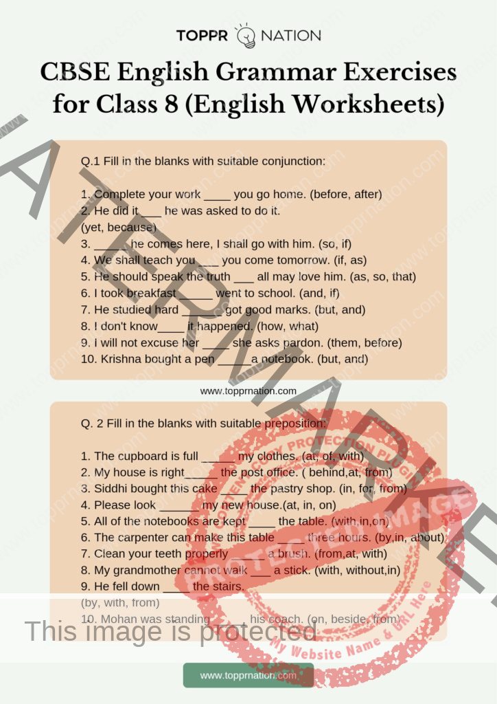 CBSE English Grammar Exercises for Class 8 (English Worksheets)